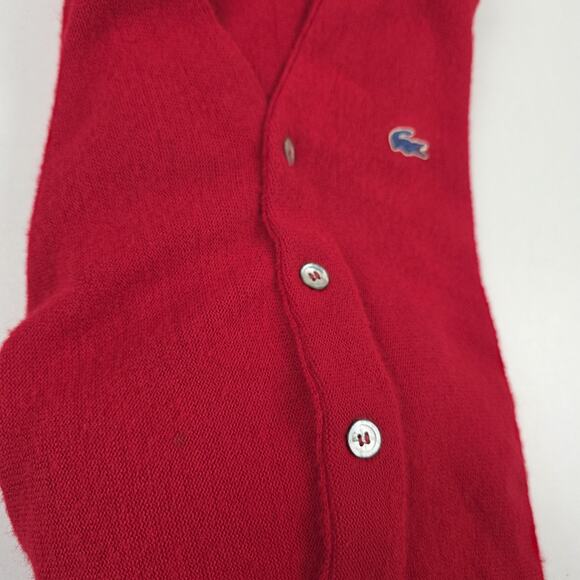 Vintage Izod Lacoste Cardigan Sweater Mens Large Red Orlon Acrylic Croc 80s - Picture 15 of 15
